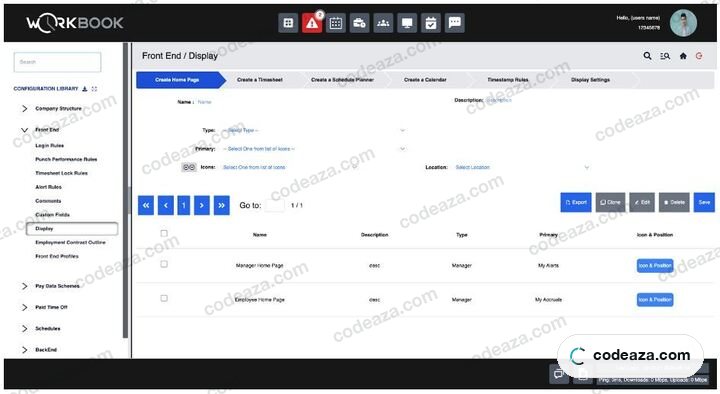 WorkBook configuration screen for role-based home pages